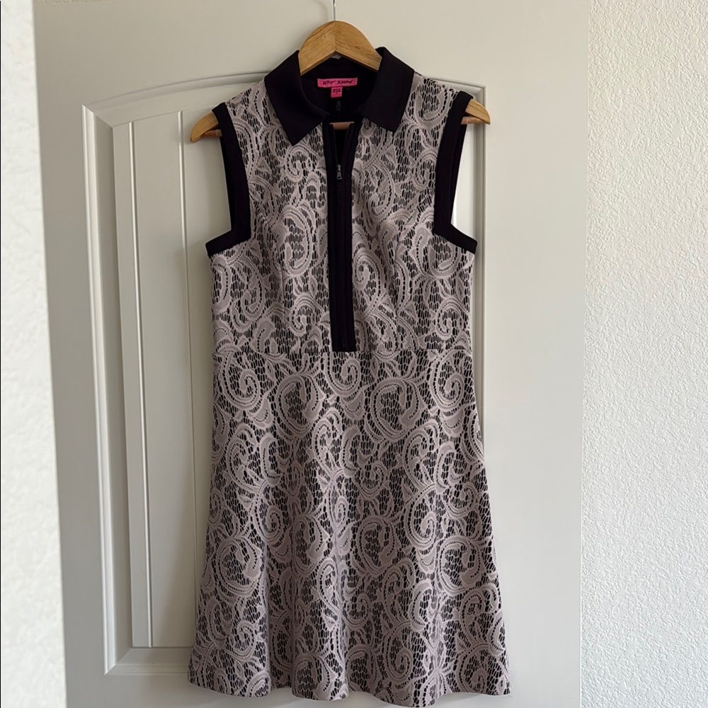 Betsey Johnson Black and Cream Lace Mini Dress